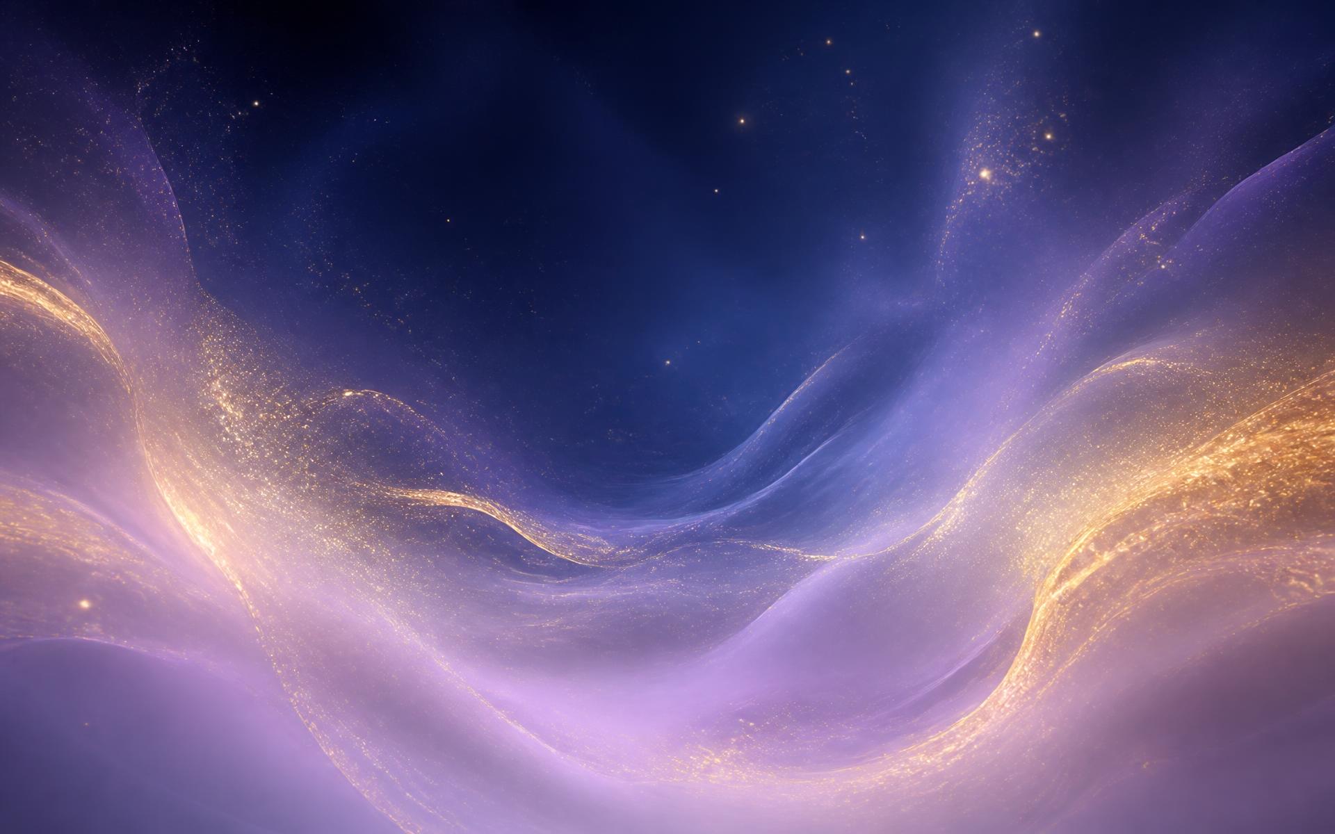 Abstract lavender and gold aura light against a midnight sky